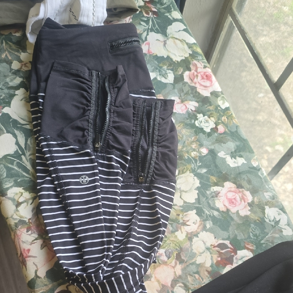 Lululemon Athletica Black and White Striped Leggings